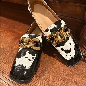 NWT BLACK WHITE PONY LOAFERS